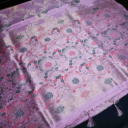LOTUS PINK FLORAL JAAL BANARASI VISCOSE SAREE
