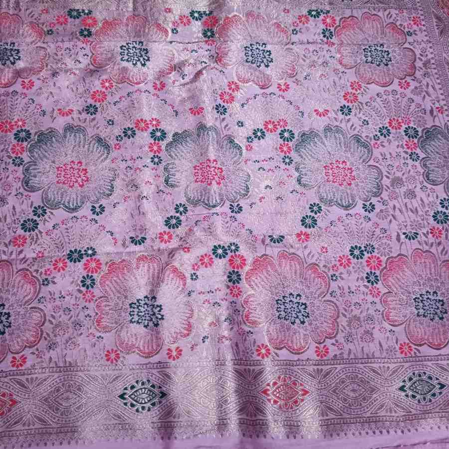 LOTUS PINK FLORAL JAAL BANARASI VISCOSE SAREE