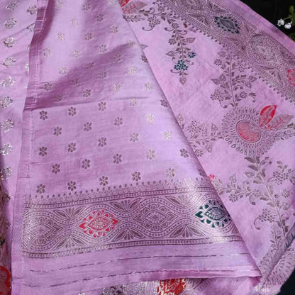 LOTUS PINK FLORAL JAAL BANARASI VISCOSE SAREE