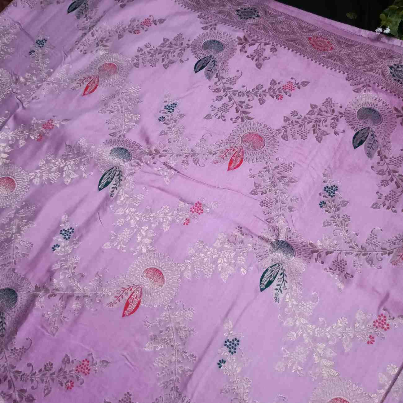 LOTUS PINK FLORAL JAAL BANARASI VISCOSE SAREE