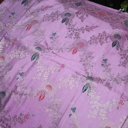 LOTUS PINK FLORAL JAAL BANARASI VISCOSE SAREE