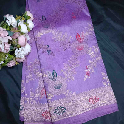 LAVENDER FLORAL JAAL BANARASI VISCOSE SAREE