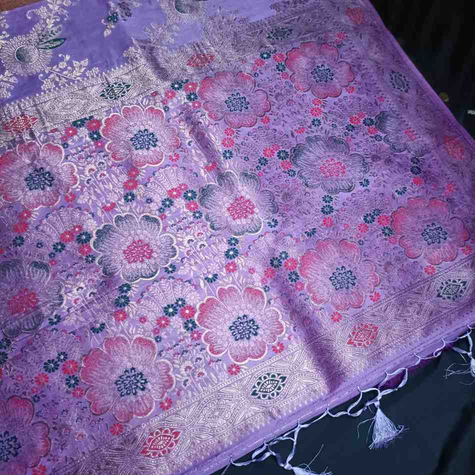 LAVENDER FLORAL JAAL BANARASI VISCOSE SAREE