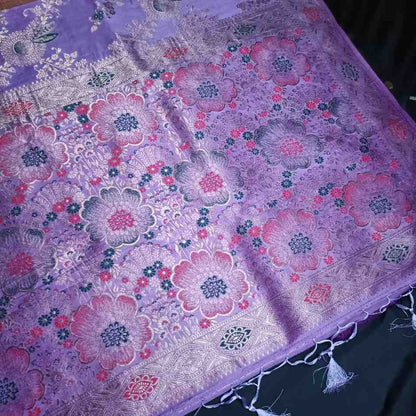 LAVENDER FLORAL JAAL BANARASI VISCOSE SAREE