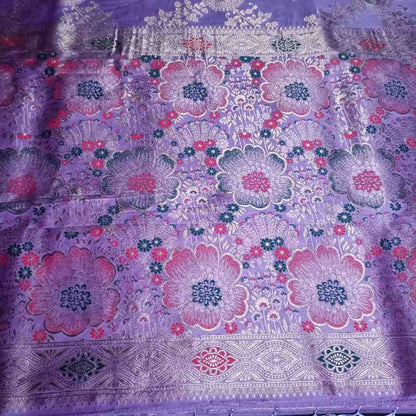 LAVENDER FLORAL JAAL BANARASI VISCOSE SAREE