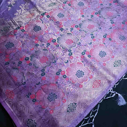 LAVENDER FLORAL JAAL BANARASI VISCOSE SAREE