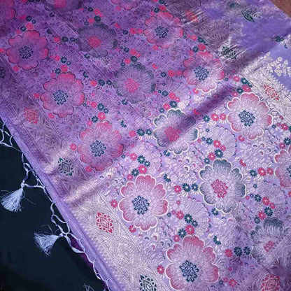 LAVENDER FLORAL JAAL BANARASI VISCOSE SAREE
