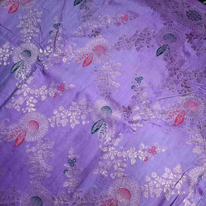 LAVENDER FLORAL JAAL BANARASI VISCOSE SAREE
