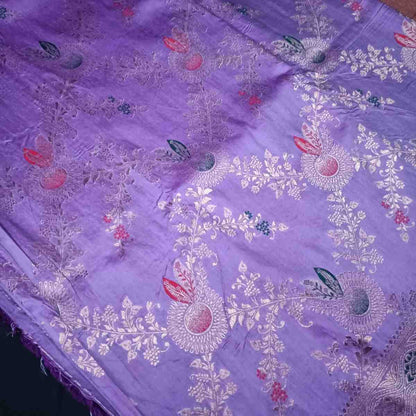 LAVENDER FLORAL JAAL BANARASI VISCOSE SAREE