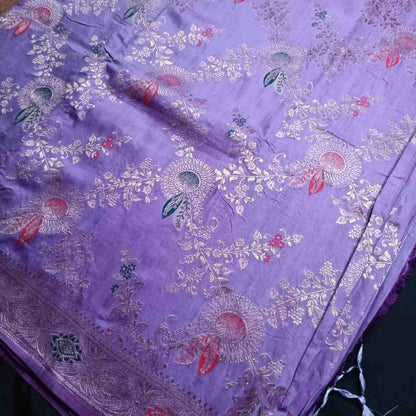 LAVENDER FLORAL JAAL BANARASI VISCOSE SAREE