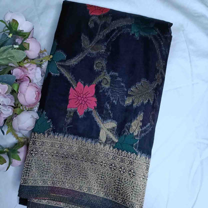 BLACK MEENAKARI FLORAL JAAL BANARASI ORGANZA SAREE