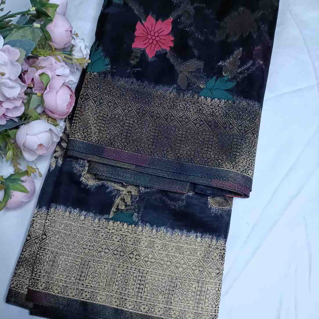 BLACK MEENAKARI FLORAL JAAL BANARASI ORGANZA SAREE