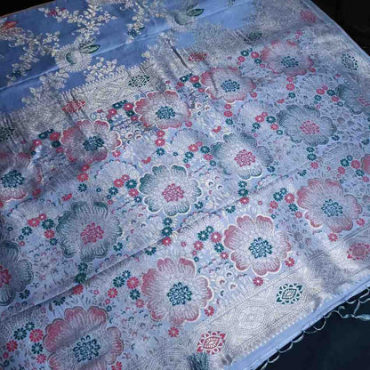 GREY FLORAL JAAL BANARASI VISCOSE SAREE