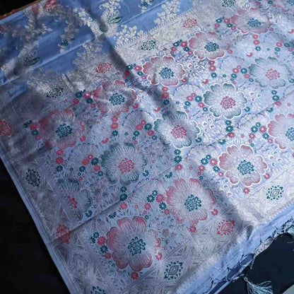 GREY FLORAL JAAL BANARASI VISCOSE SAREE