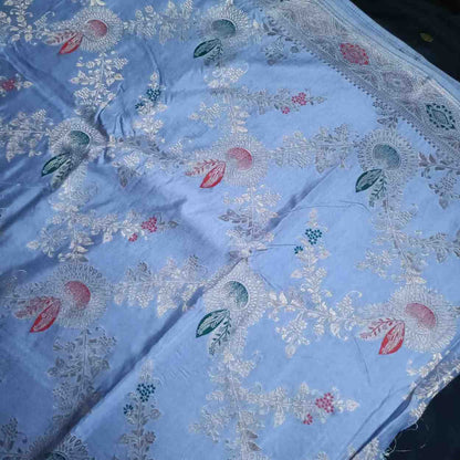 GREY FLORAL JAAL BANARASI VISCOSE SAREE
