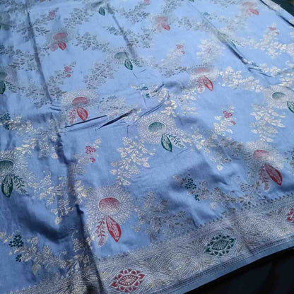 GREY FLORAL JAAL BANARASI VISCOSE SAREE