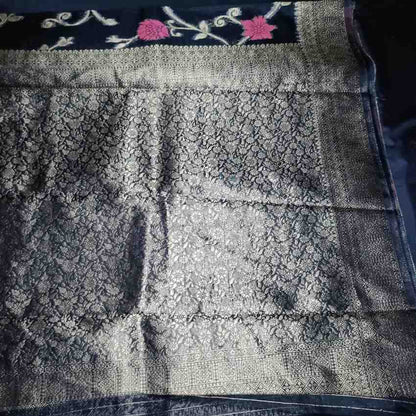 BLACK MEENAKARI FLORAL JAAL BANARASI ORGANZA SAREE