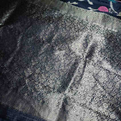 BLACK MEENAKARI FLORAL JAAL BANARASI ORGANZA SAREE