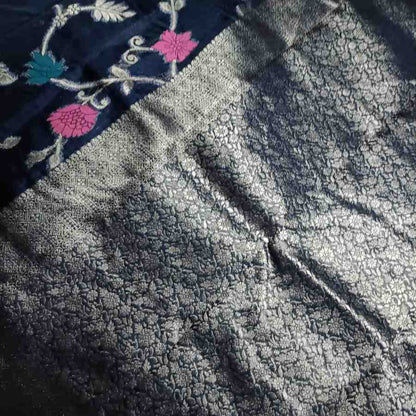 BLACK MEENAKARI FLORAL JAAL BANARASI ORGANZA SAREE