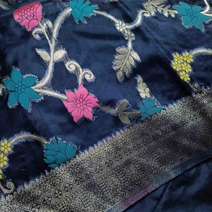 BLACK MEENAKARI FLORAL JAAL BANARASI ORGANZA SAREE