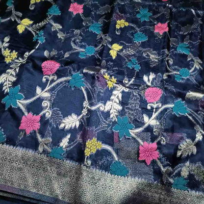 BLACK MEENAKARI FLORAL JAAL BANARASI ORGANZA SAREE