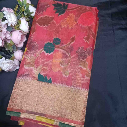 PINK MEENAKARI FLORAL JAAL BANARASI ORGANZA SAREE