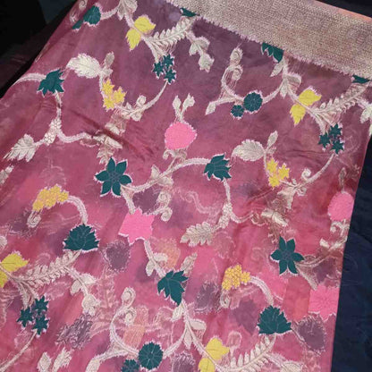 PINK MEENAKARI FLORAL JAAL BANARASI ORGANZA SAREE