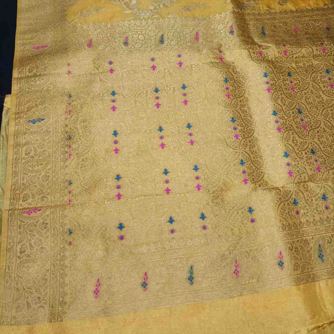 YELLOW FLORAL JAAL BANARASI SEMI SILK SAREE