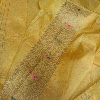 YELLOW FLORAL JAAL BANARASI SEMI SILK SAREE