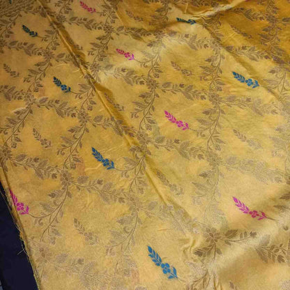 YELLOW FLORAL JAAL BANARASI SEMI SILK SAREE