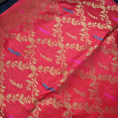 RED FLORAL JAAL BANARASI SEMI SILK SAREE