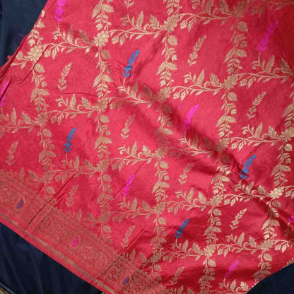 RED FLORAL JAAL BANARASI SEMI SILK SAREE