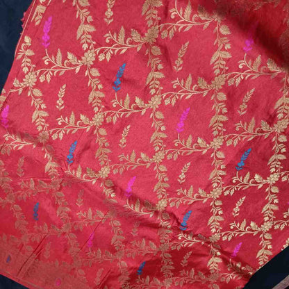 RED FLORAL JAAL BANARASI SEMI SILK SAREE