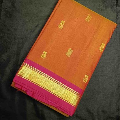 Pure Handloom Rust Orange Kanjivaram Silk Saree - Bhavanji Border