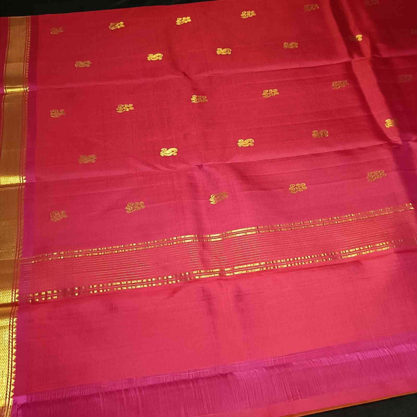Pure Handloom Rust Orange Kanjivaram Silk Saree - Bhavanji Border