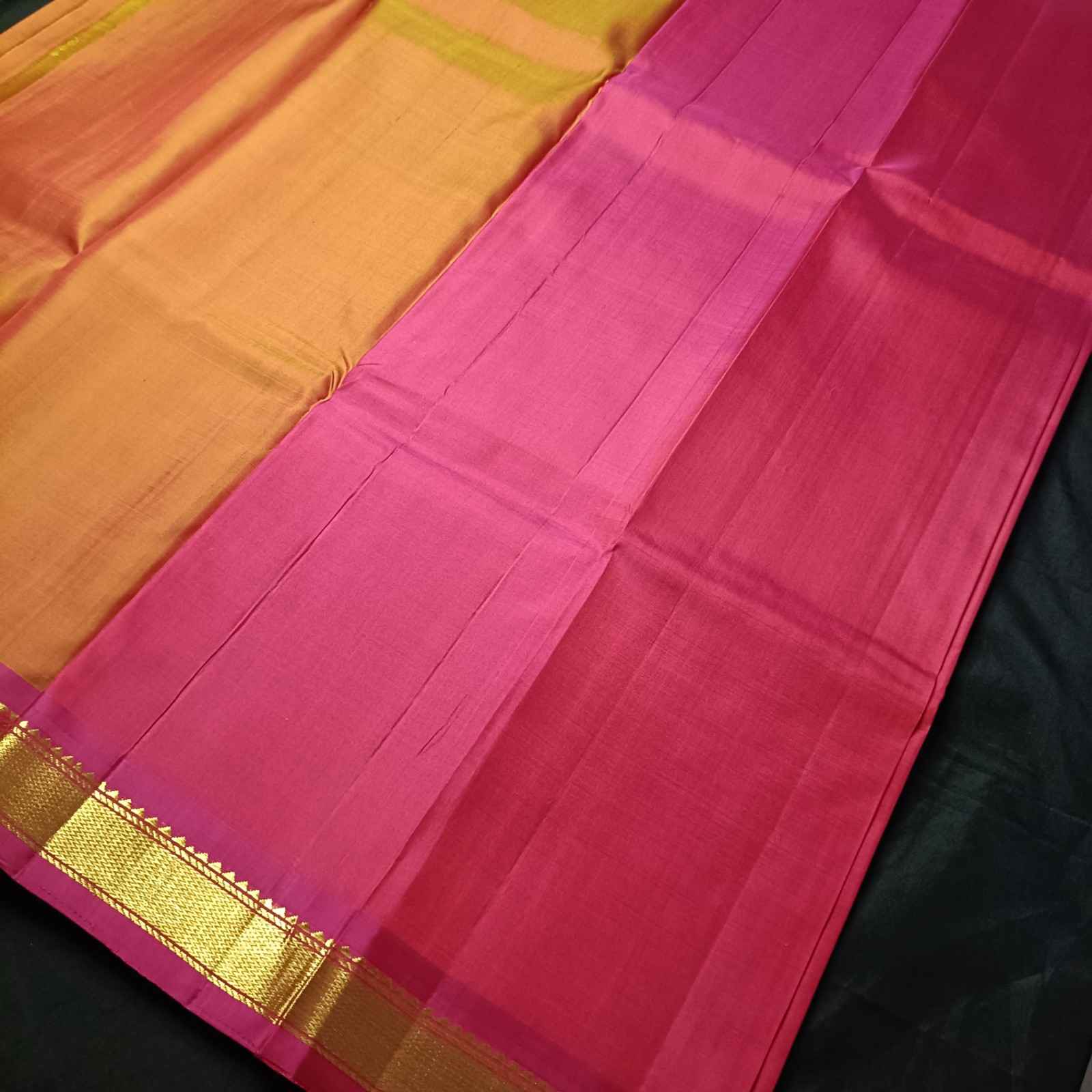 Pink blouse piece with zari border included with Kavi Kanjivaram saree