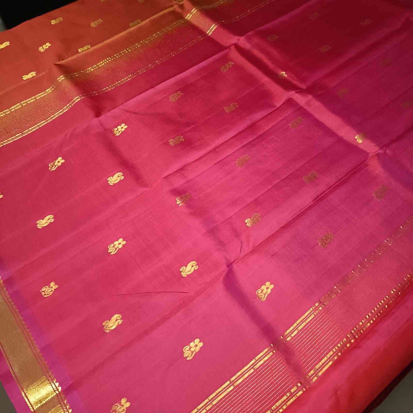 Pure Handloom Rust Orange Kanjivaram Silk Saree - Bhavanji Border