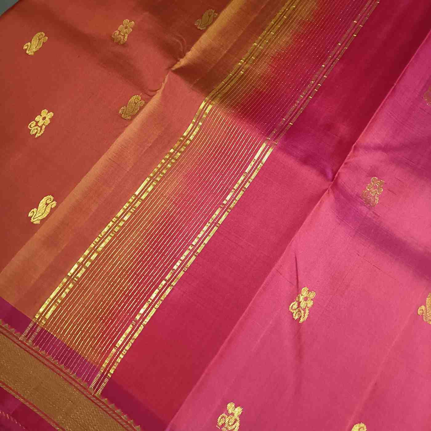 Pure Handloom Rust Orange Kanjivaram Silk Saree - Bhavanji Border