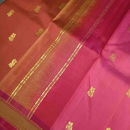 Pure Handloom Rust Orange Kanjivaram Silk Saree - Bhavanji Border