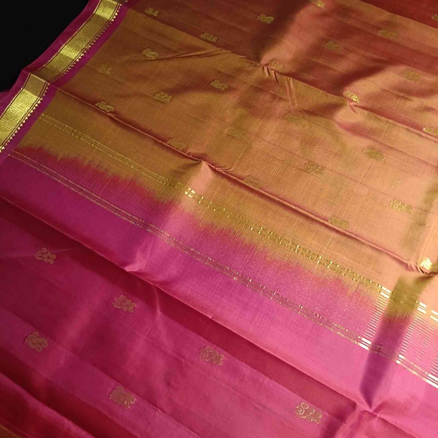Pure Handloom Rust Orange Kanjivaram Silk Saree - Bhavanji Border
