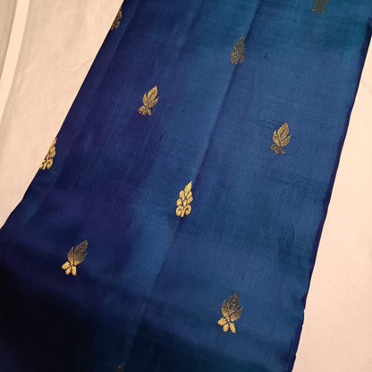 Pure Handloom MS Blue Kanjivaram Silk Saree - Temple Rekku Kaddi Border