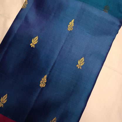 Traditional Elai Butta and Rettai Elai Butta motifs on MS Blue Kanjivaram saree