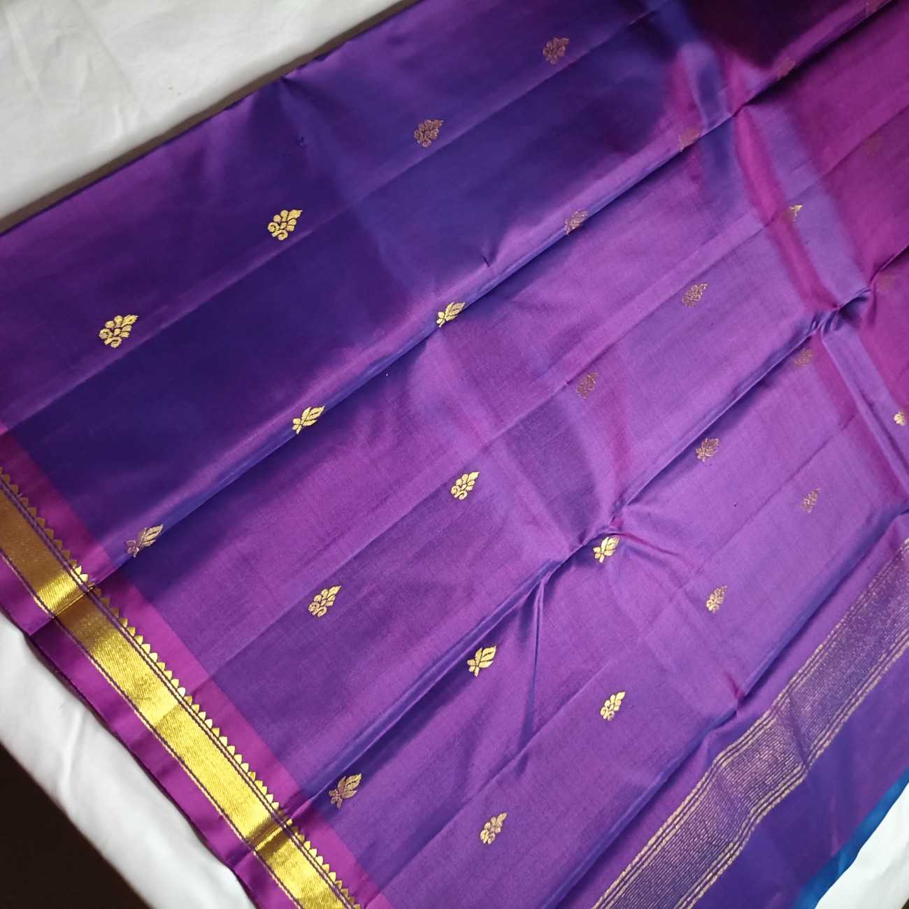 Pure Handloom MS Blue Kanjivaram Silk Saree - Temple Rekku Kaddi Border