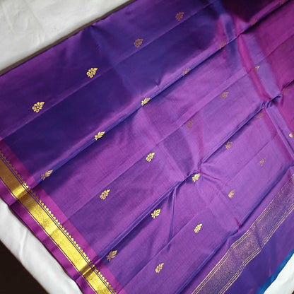Pure Handloom MS Blue Kanjivaram Silk Saree - Temple Rekku Kaddi Border
