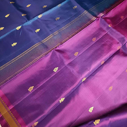 Pure Handloom MS Blue Kanjivaram Silk Saree - Temple Rekku Kaddi Border