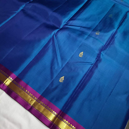 Pure Handloom MS Blue Kanjivaram Silk Saree - Temple Rekku Kaddi Border
