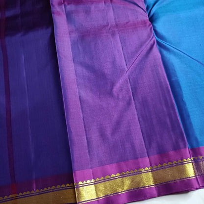 Pure Handloom MS Blue Kanjivaram Silk Saree - Temple Rekku Kaddi Border