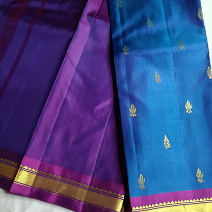 Pure Handloom MS Blue Kanjivaram Silk Saree - Temple Rekku Kaddi Border