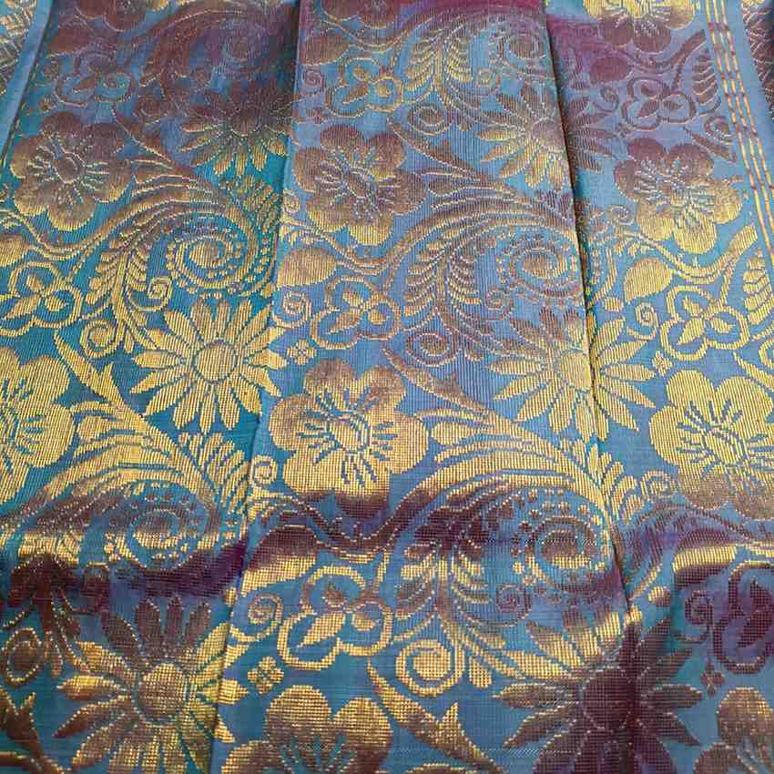 Pure Handloom Peacock Blue Thirubhuvanam Silk Saree - Adhbhutha