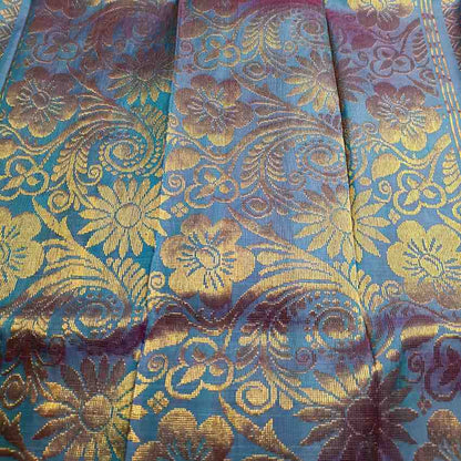 Pure Handloom Peacock Blue Thirubhuvanam Silk Saree - Adhbhutha